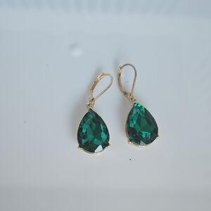 Monet Elegant Green Stone Gokd Tone Drop Earrings